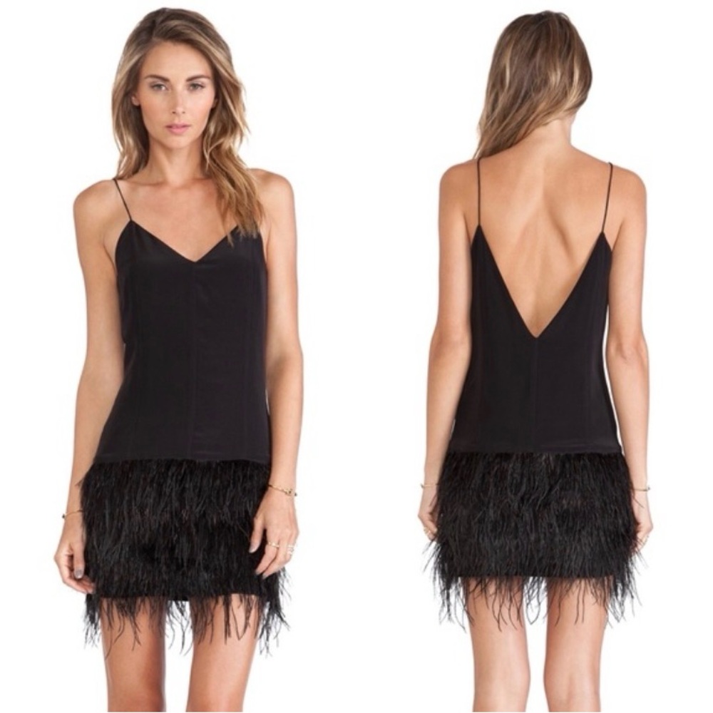 SAYLOR Black Backless Feather Dress